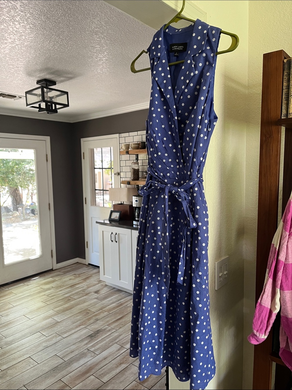 Evan Picone Navy and White Polka Dot Sleeveless Wrap Midi Dress